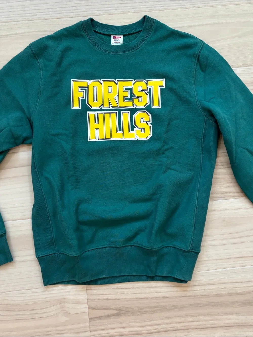 J. Crew Green Crewneck Sweatshirt with Yellow FOREST HILLS Graphic